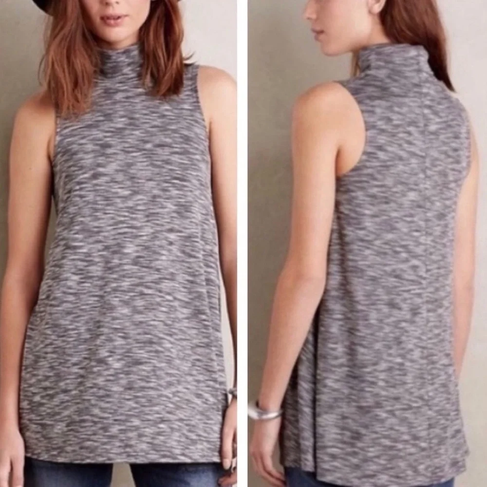 Anthropologie Postmark Heather Grey Mock Neck Sleeveless Blouse